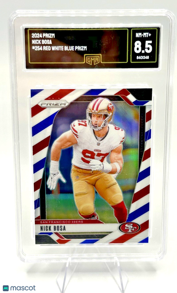 Graded GMA 8.5 2024 Panini Prizm Red White & Blue Prizm Nick Bosa 49ers #254 Football Card