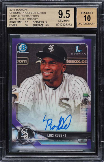 Luis Robert 2018 Bowman Chrome Prospect Autograph Purple Refractor #/250 , BGS 9.5 , 10 Auto