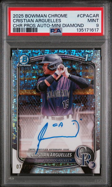 2025 Chrome Prospect Autographs Mini-Diamond Refractors Cristian Arguelles #CPACAR /100 PSA 9