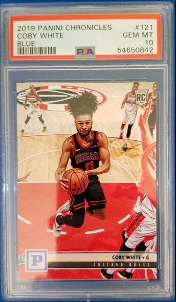 2019 Panini Chronicles Blue 32/99 Coby White #121 PSA 10 Bulls