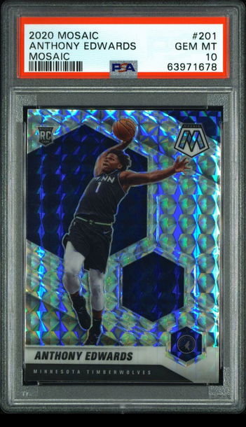 💎🔥 2020-21 Panini Mosaic ANTHONY EDWARDS RC #201 Silver Mosaic Prizm PSA 10 🏀