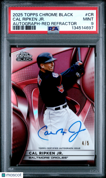 2025 Topps Chrome Black Autographs Cal Ripken JR. #CR Red Refractor /5 PSA 9 Topps