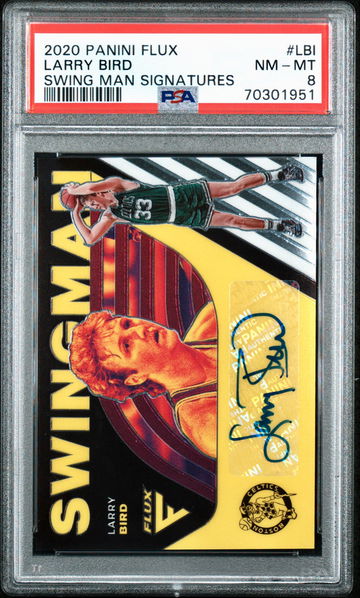 2020-21 Panini Flux Larry Bird Swingman Auto Insert Boston Celtics PSA 8 NM-HOF