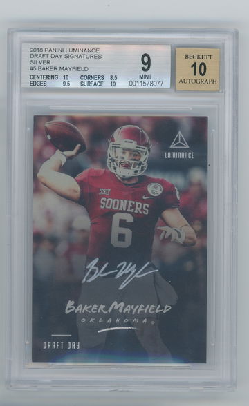 Baker Mayfield 2018 Panini Luminance #5 Rookie Auto Silver BGS 9 10 w/(2) 10 Subs!