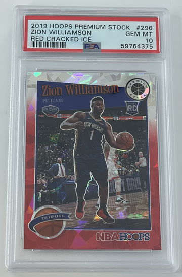 Zion Williamson 2019-20 Panini Hoops Premium Stock Cracked Red Ice Rookie PSA 10