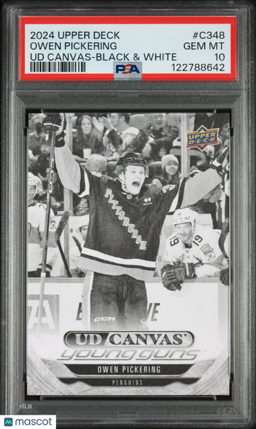 2024-25 Upper Deck UD Canvas Owen Pickering #C348 Black & White Young Guns Rookie PSA 10