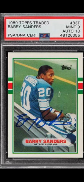 Barry Sanders HOF Signed 1989 Topps Traded AUTOGRAPH #83T RC PSA 9 PSA/DNA 10 AUTO 