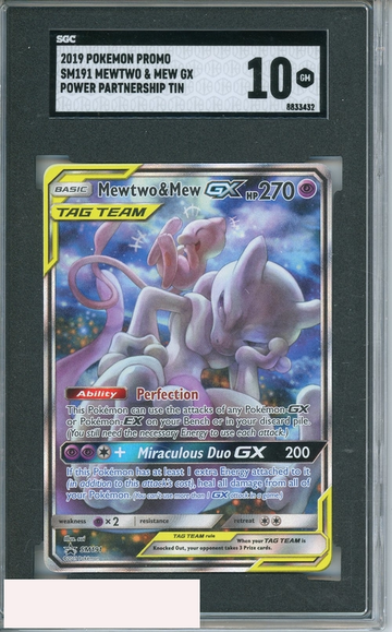 2019 POKEMON PROMO MEWTWO MEW GX #SM191 POWER PARTNERSHIP TIN SGC 10