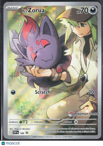 2025 Scarlet & Violet Promo N'S Zorua Holo Black Star Promo Pokemon Center Holo Full Art Promo #SVP EN 189