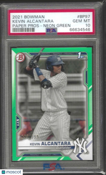 2021 Bowman Paper Prospects Kevin Alcantara #BP97 Neon Green PSA 10