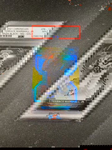 2021 Chronicles Terrace Marshall Jr. Prizm Black Signatures Gold /10 PSA 9