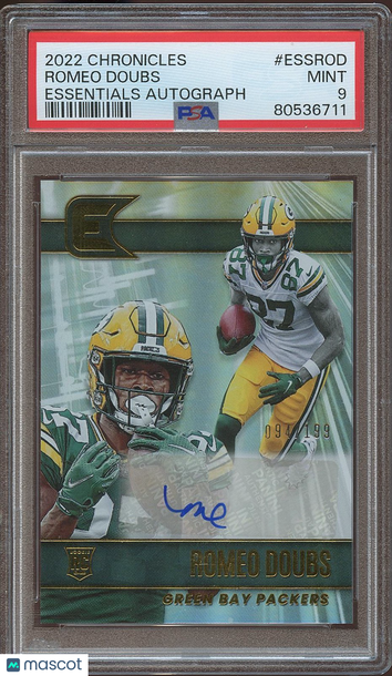 2022 Panini Chronicles Essentials Autographs Romeo Doubs Rome Odunze #ESSROD Rookie PSA 9 Panini Authentic