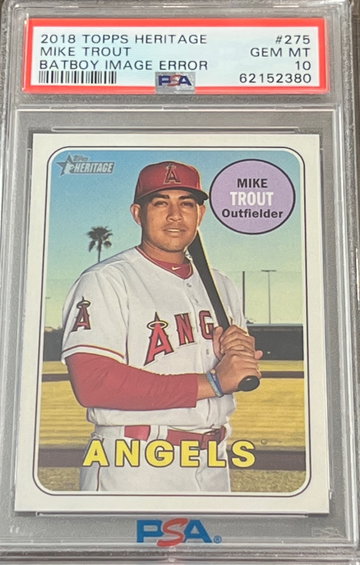 2018 Topps Heritage Mike Trout Bat Boy Image Variation Error PSA 10 #275 SP SSP