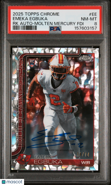 2025 Topps Chrome Rookies Autograph Emeka Egbuka #EE RK Molten Mercury /14 PSA 8