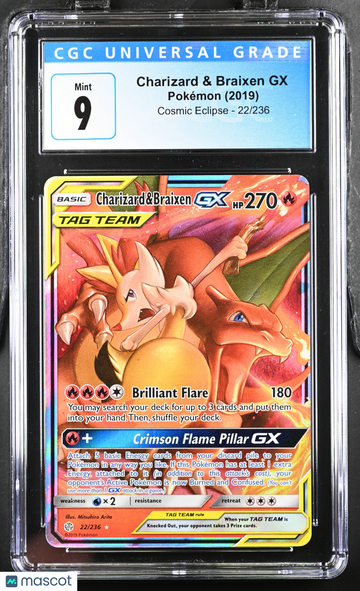 2019 Pokemon Cosmic Eclipse Charizard & Braixen GX CGC 9 #22/236