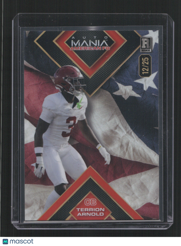 2024 WILD CARD AUTO MANIA AFB TERRION ARNOLD #AMASQ-TA /25 SQUARE ROOKIE RC,SN,/25