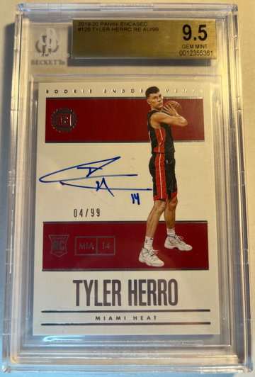 2019-20 Panini Encased #128 TYLER HERRO RC Auto #4/99 BGS 9.5 GM 9 Auto