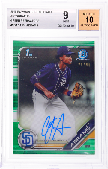 2019 Bowman Chrome Draft Green Refractor CJ Abrams #CDA-CA /99 BGS 9 Auto