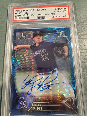 RILEY PINT 2016 BOWMAN DRAFT BLUE WAVE AUTO PSA 8 #'D 72/150 