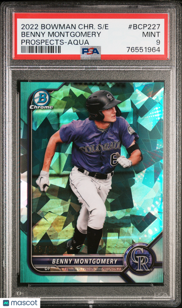 2022 Bowman Chrome S/E Benny Montgomery #BCP227 Prospects Aqua /99 PSA 9