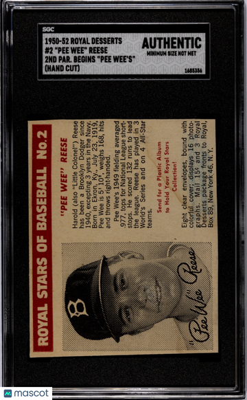 1950 Royal Desserts Pee Wee Reese #2 2ND Par. Begins "pee Wee's" (Hand Cut) SGC A
