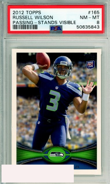 2012 TOPPS PASSING-STANDS VISIBLE RUSSELL WILSON #165 ROOKIE PSA NM-MT 8