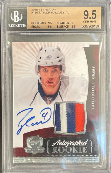 Taylor Hall 2010-11 UD The Cup #180 Auto Rookie Patch RC 3 Clr 61/99 BGS 9.5 Gem Mint Low pop