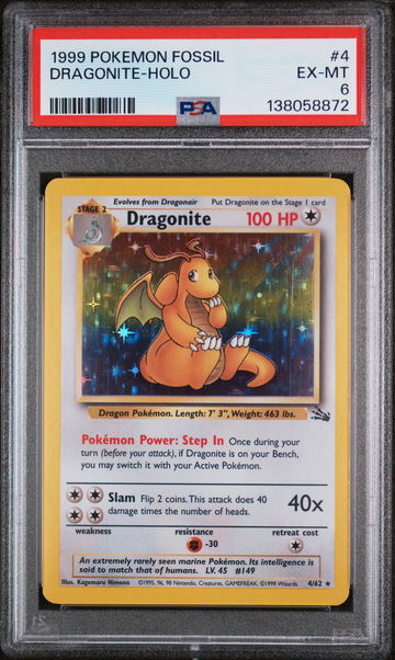 1999 Pokemon Fossil Holo Dragonite #4 PSA 6