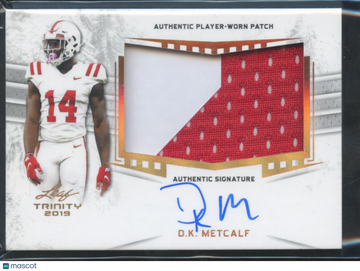 D.K. Metcalf 2019 Leaf Trinity Authentic Signature Authentic Player-Worn Patch Auto Ole Miss Rebels