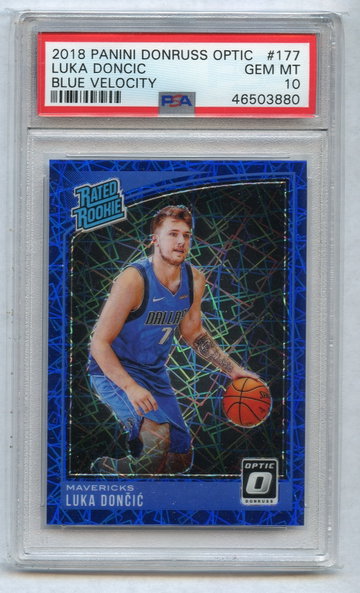 LUKA DONCIC 2018 PANINI DONRUSS OPTIC Blue Velocity Rookie #177 PSA 10   X3880