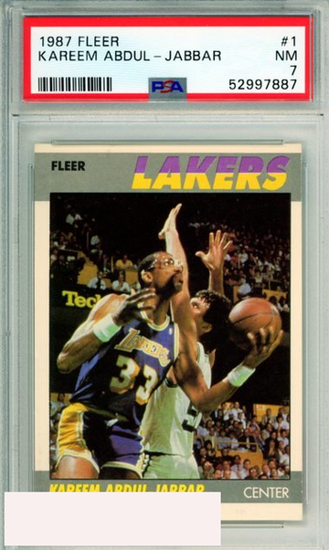1987 FLEER KAREEM ABDUL-JABBAR #1 HOF LOS ANGELES LAKERS PSA 7 NM