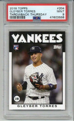 2018 TOPPS THROWBACK THURSDAY #204 GLEYBER TORRES ROOKIE RC CARD YANKEES PSA 9