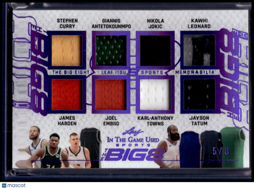2025 Leaf In The Game Used Sports The Big 8 Kawhi Leonard Stephen Curry Nikola Jokic Jayson Tatum Karl-Anthony Towns Joe