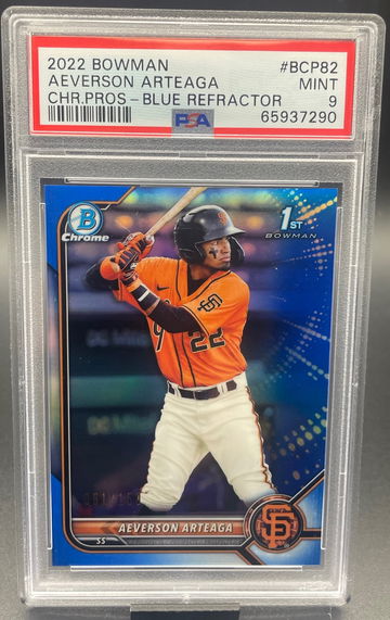2022 Bowman Aeverson Arteaga Chrome Blue Refractor /150 PSA 9