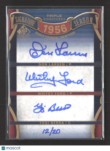 2012 Upper Deck SP Signature Edition Triple Signatures Don Larsen Whitey Ford Yogi Berra #SS3-56WS 12/20 Auto