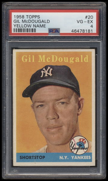 1958 Topps  #20 Gil Mcdougald  PSA 4 (Yellow Name Variation)