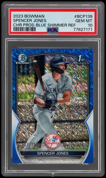 2023 Bowman Chrome Spencer Jones Prospect Blue Shimmer Refractor PSA 10