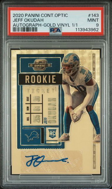 2020 Contenders Optic | Rookie Jeff Okudah | Gold Vinyl Auto | 1/1 | PSA 9 | One of One
