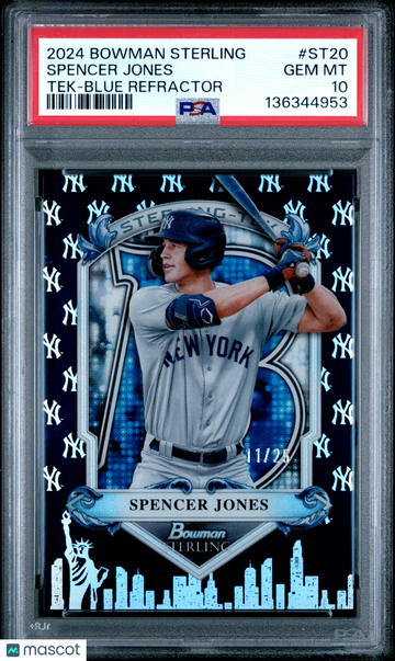 2024 Bowman Sterling Sterling Tek Spencer Jones #ST20 Blue Refractor /25 PSA 10