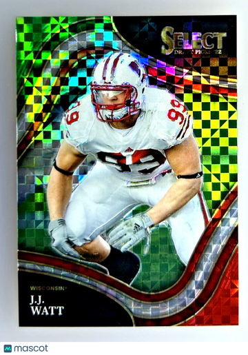 2022 Panini Select Draft Picks #175 Red Green Squares Parallel J.J. Watt Badgers Football Card