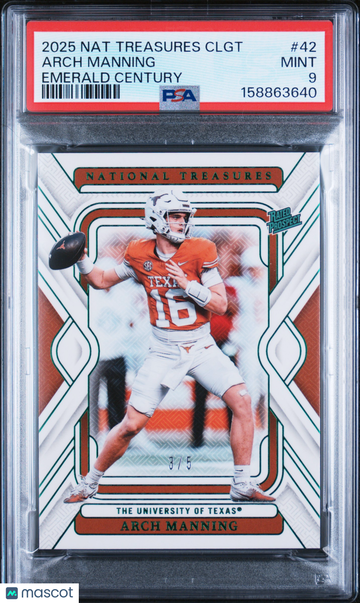 2025 Panini National Treasures Collegiate Arch Manning #42 Emerald Century /5 PSA 9