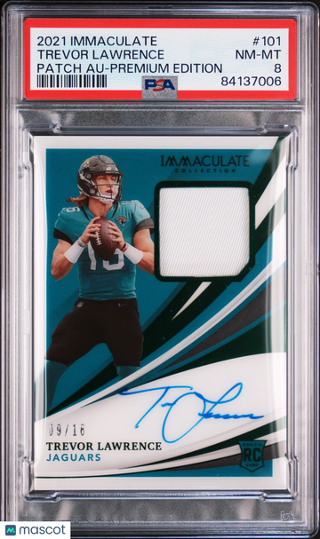 2021 Panini Immaculate Collection Trevor Lawrence #101 Patch Au Premium Edition /18 PSA 8