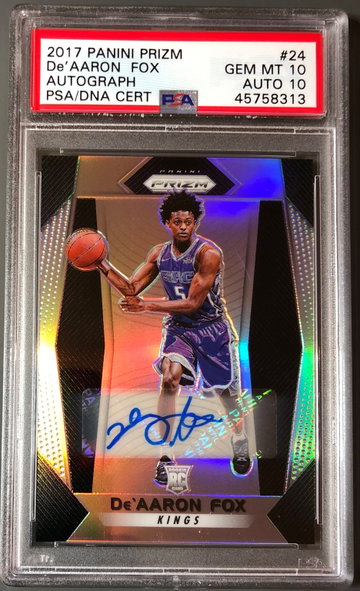 2019-20 Panini Prizm De’Aaron Fox Silver PSA 10 Auto 10