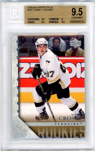 2005-06 UPPER DECK YOUNG GUNS SIDNEY CROSBY RC ROOKIE CARD  BGS 9.5