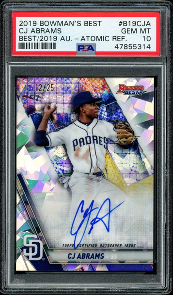 2019 Bowman's Best CJ Abrams Atomic Refractor Auto #'d /25 - PSA 10