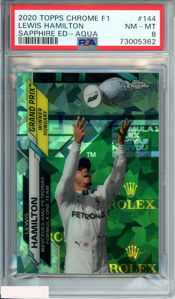 2020 TOPPS CHROME F1 LEWIS HAMILTON #144 SAPPHIRE ED-AQUA 78 OF 99 PSA 8