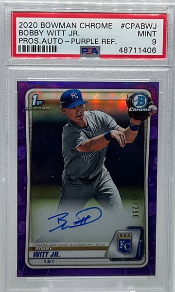 2020 Bowman Chrome Bobby Witt Jr Purple Refractor Auto PSA 9 /250