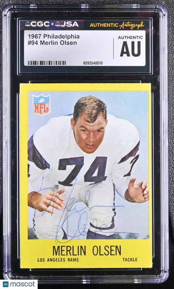 1967 Philadelphia Football Merlin Olsen #94 Hand Signed Auto CGC Authentic JSA Auto Authentic