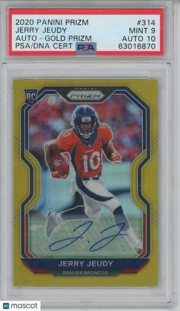 2020 Panini Prizm Jerry Jeudy #314 Gold Prizm Autographs Parallel/Variety Rookie Base Set PSA 9 Auto 10