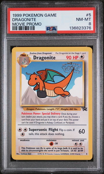 1999 Pokemon Wizards of the Coast Black Star Promo First Movie Dragonite #5 PSA 8